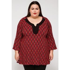 Catherines top  3x red black lacey pullover lightweight plus business casual